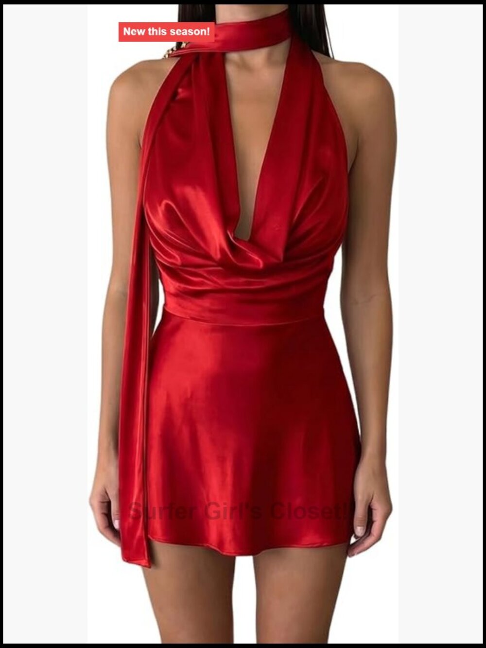 Women's Satin Mini Dress Halter Neck Deep V Tie Back Party Club Sleeveless